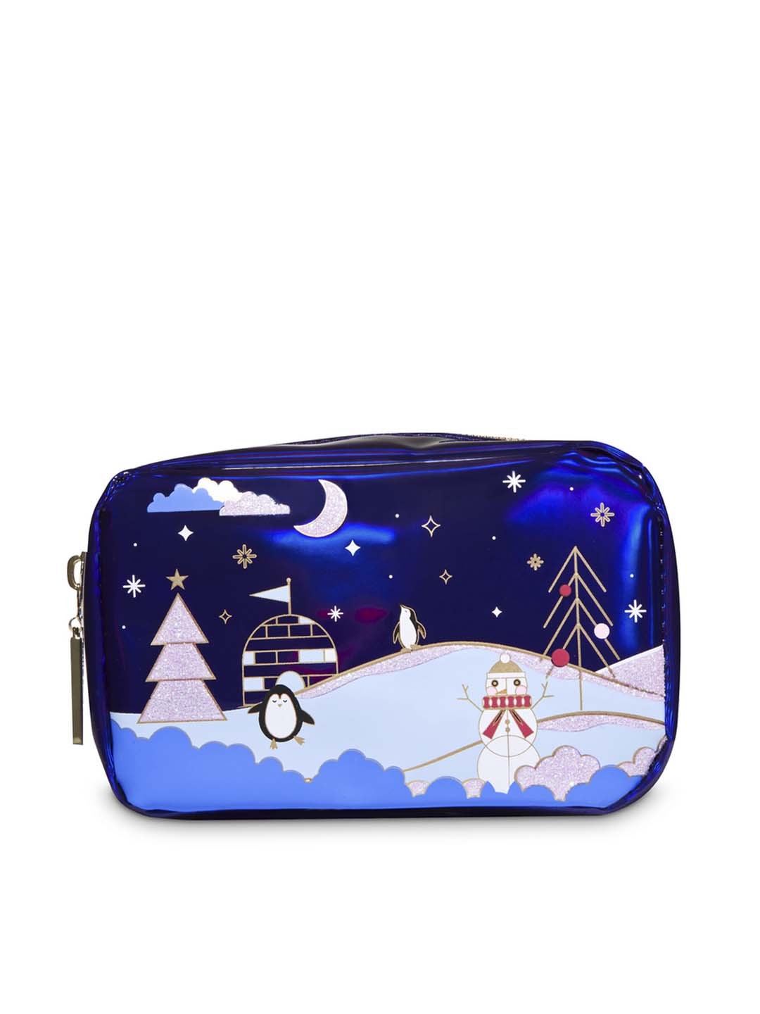 

Bath & Body Works Blue Holiday Scene Cosmetic Bag