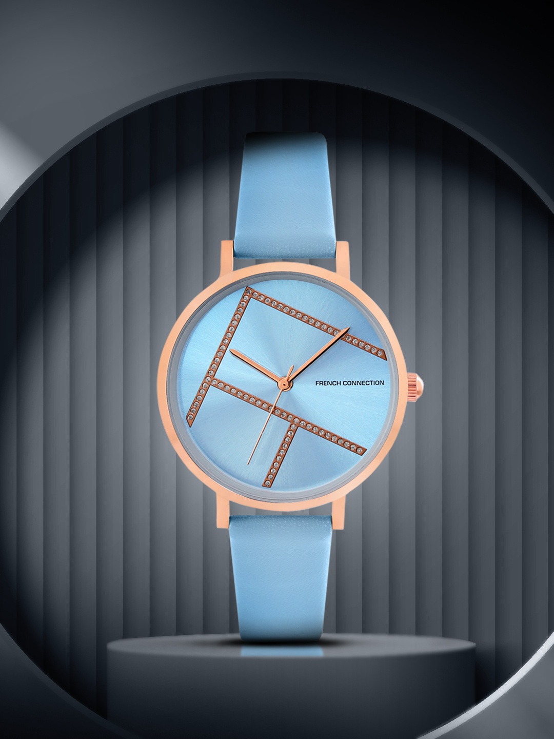 

French Connection Women Blue Embellished Dial & Blue Leather Straps Analogue Watch