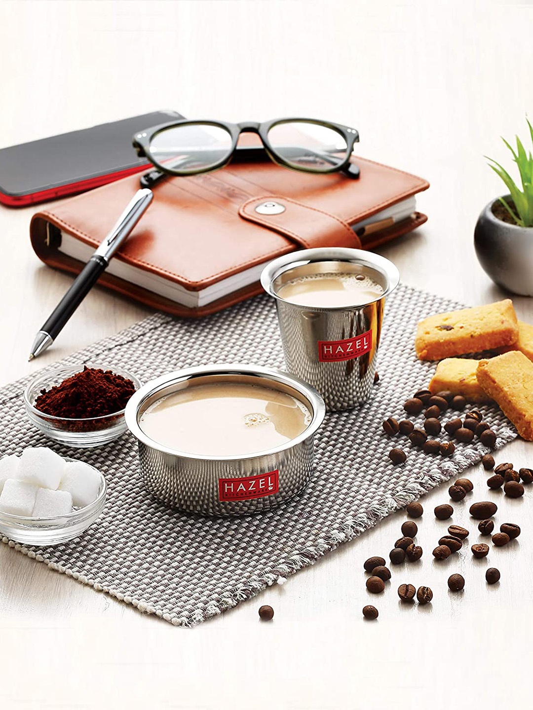 

HAZEL Silver & Red 2 Stainless Steel Glossy Cups Set