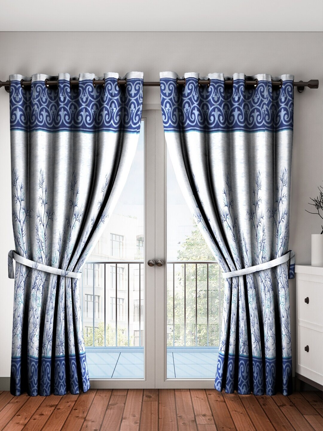 

Home Sizzler Blue & White Set of 2 Floral Long Door Curtain