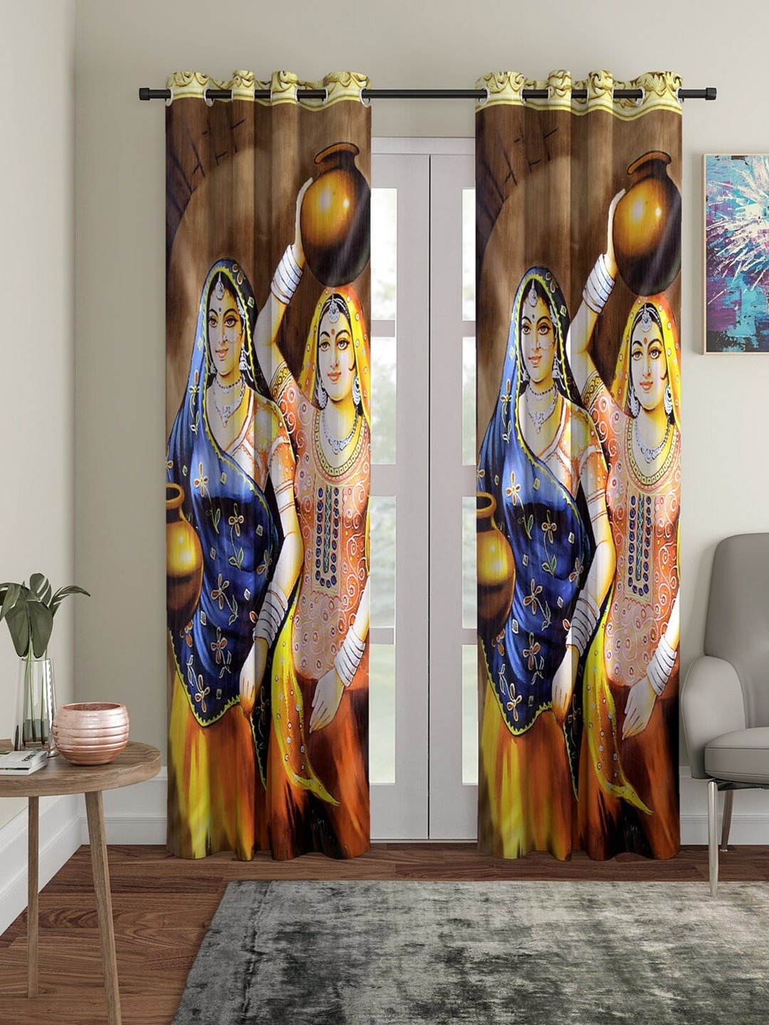 

Home Sizzler Brown & Blue Set of 2 Ethnic Motifs Door Curtain