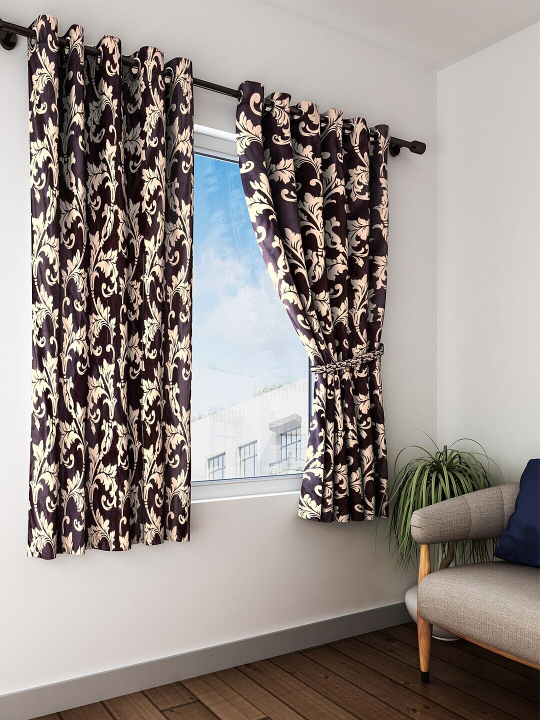 

Home Sizzler Brown Set of 2 Floral Window Curtain