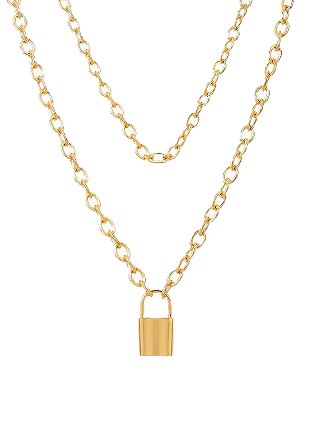 

OOMPH Gold-Toned Layered Chain Heart & Lock Necklace
