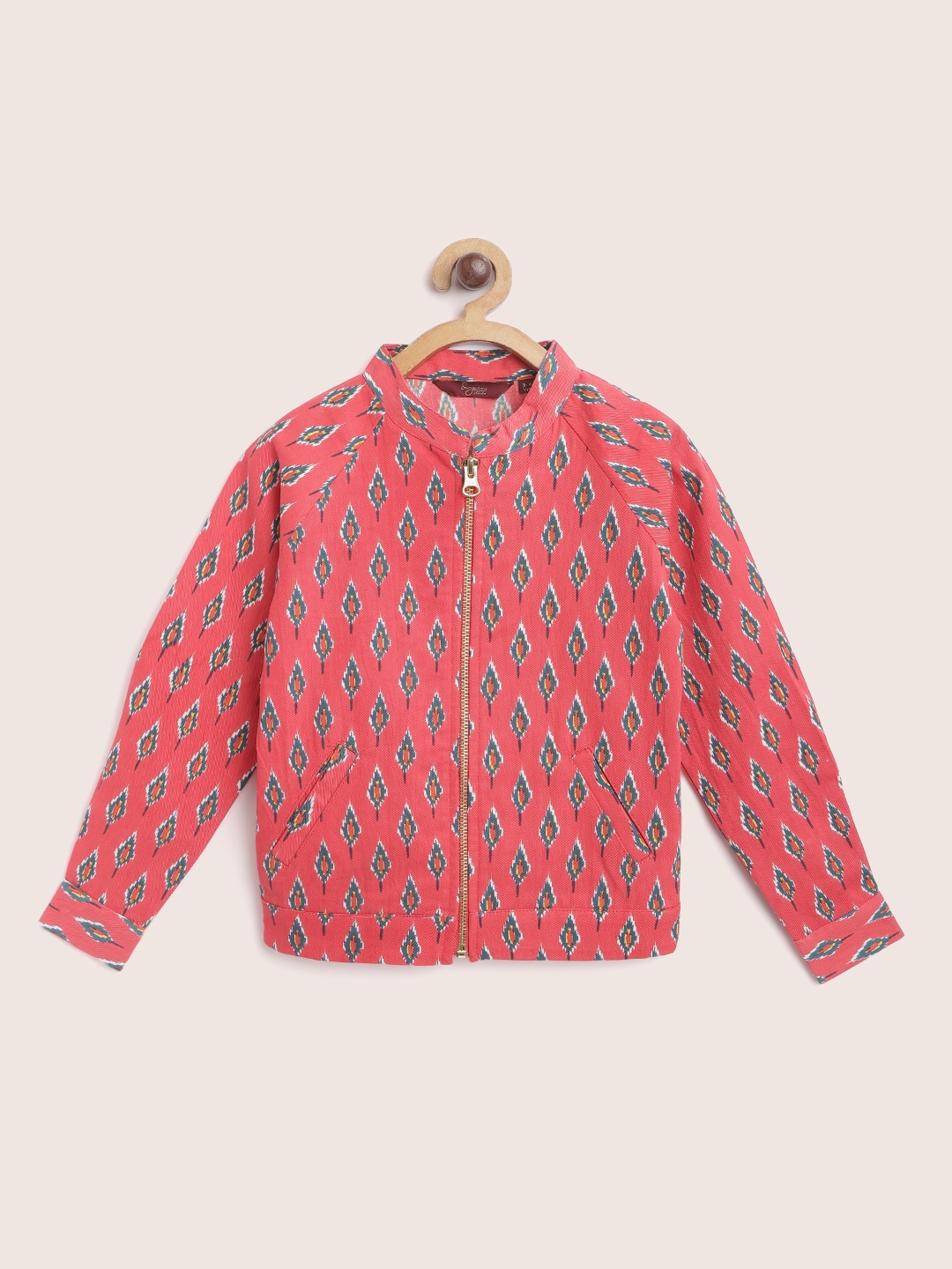 

Sangria Girls Pink & Green Cotton Geometric Print Tailored Jacket