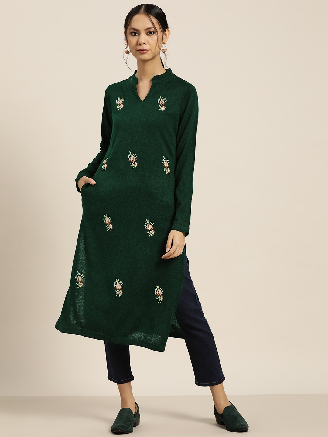 

Sangria Green Acrylic Winter Kurta