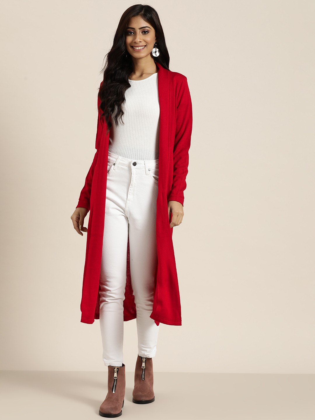 

Sangria Women Red Solid Longline Front-Open Sweater