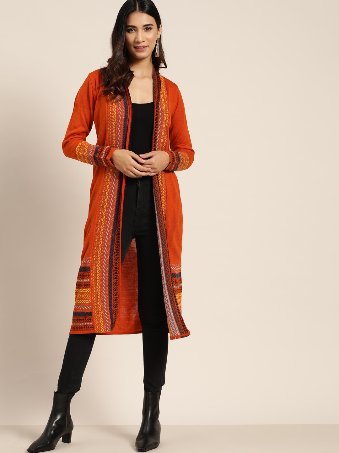 

Sangria Women Rust Orange Solid Longline Shrug