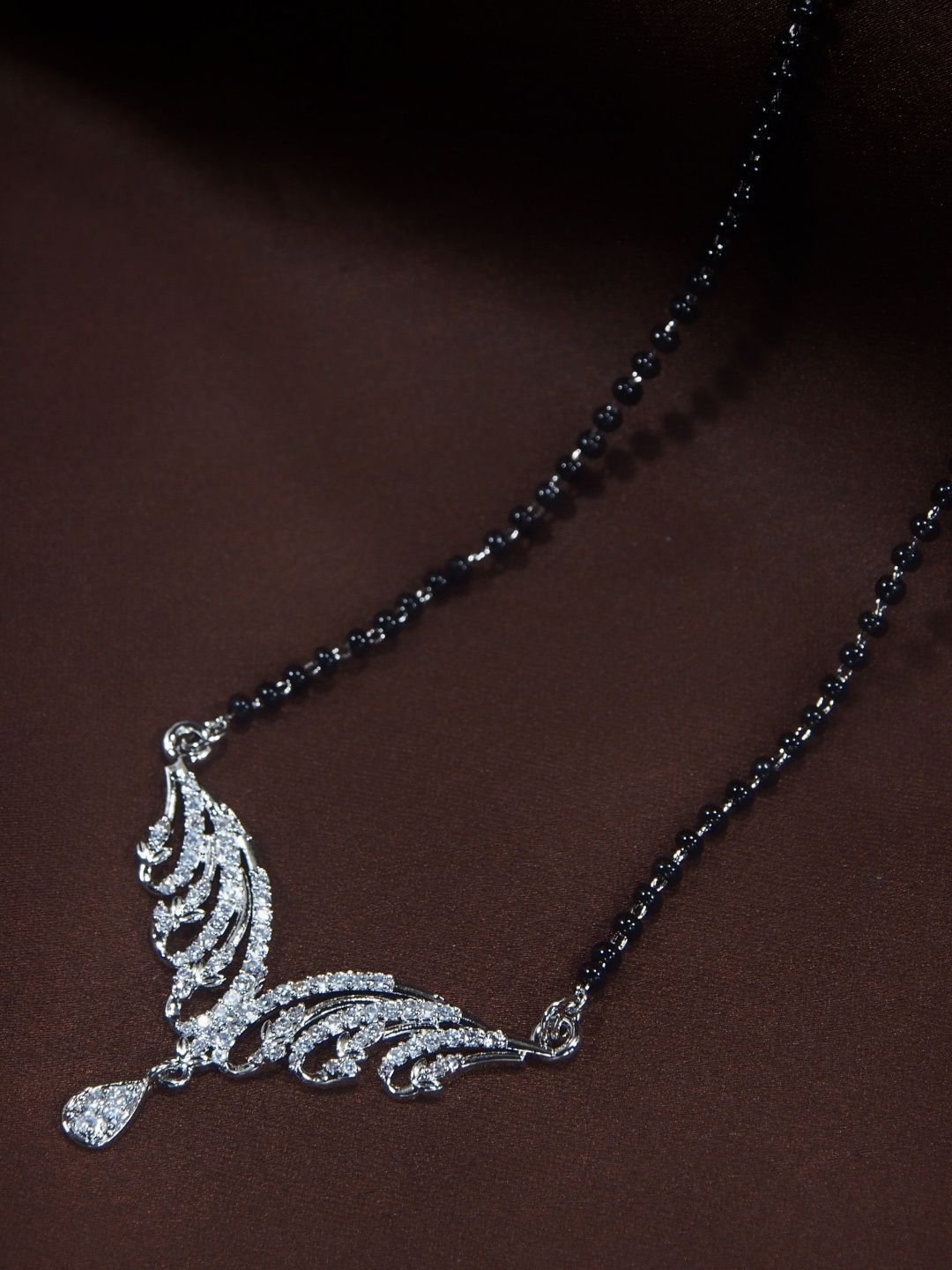 

I Jewels Rhodium Plated Black AD Studded Mangalsutra