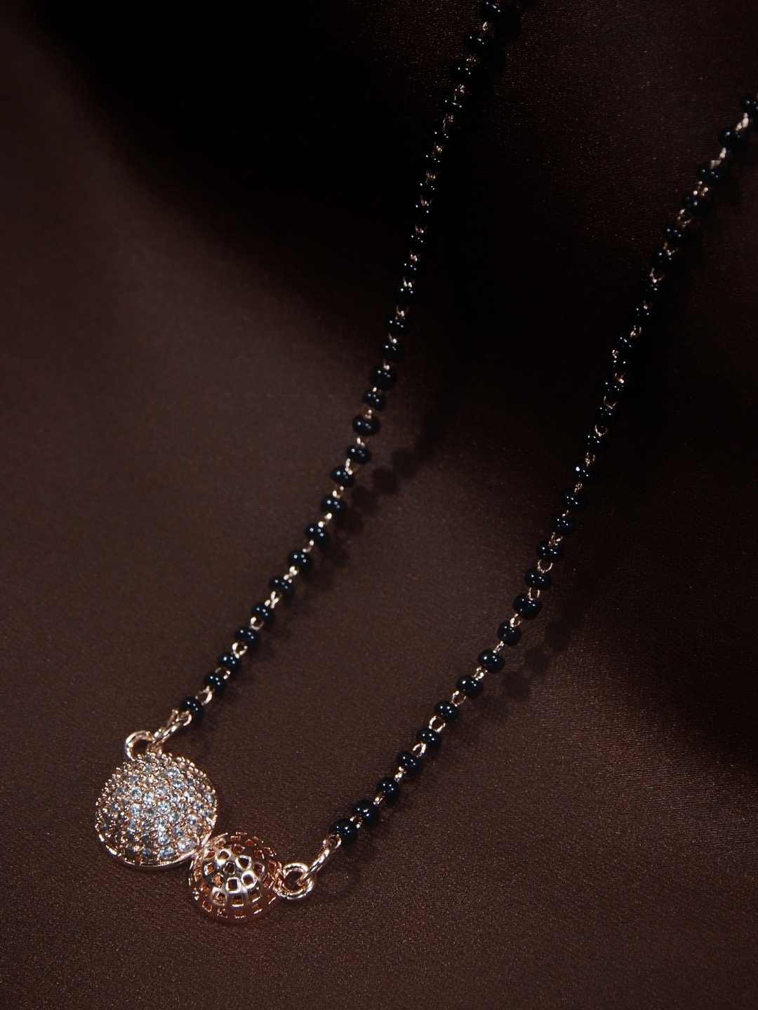 

I Jewels Rose Gold Plated & Black Studded Mangalsutra