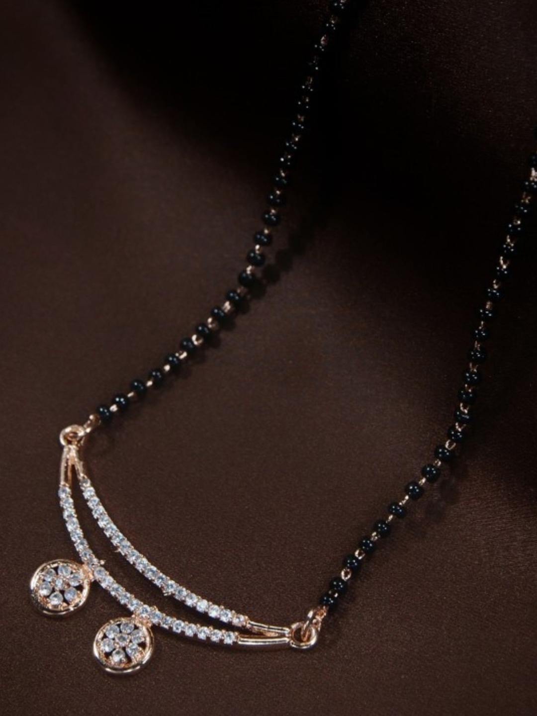 

I Jewels Rose Gold Plated & Black Studded Mangalsutra