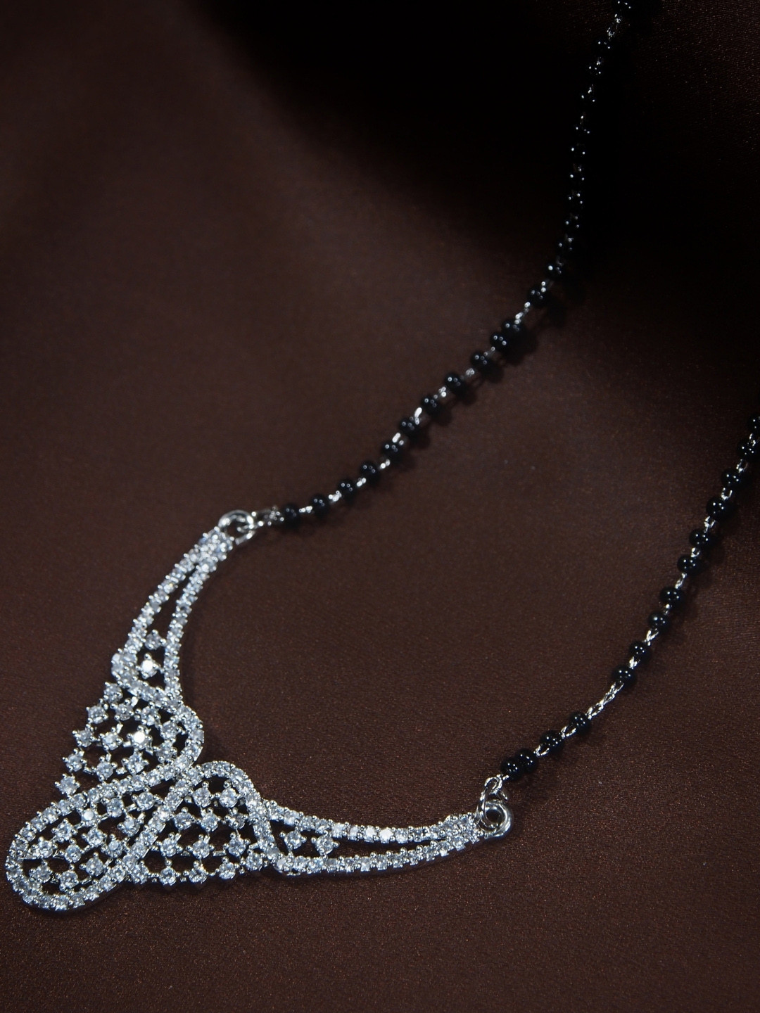 

I Jewels Rhodium Plated & Black Studded Mangalsutra