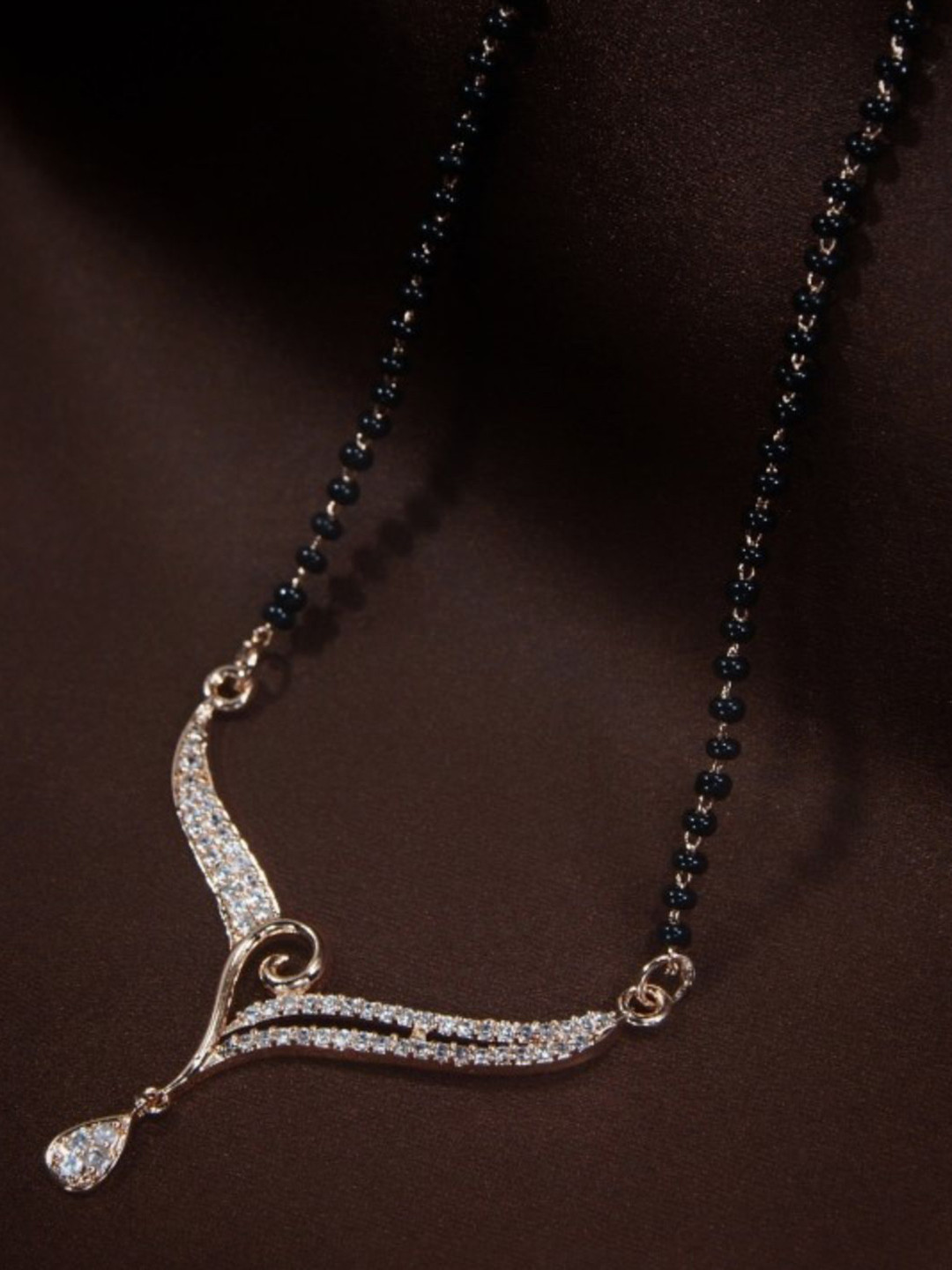 

I Jewels Rose Gold Plated & Black Studded Mangalsutra
