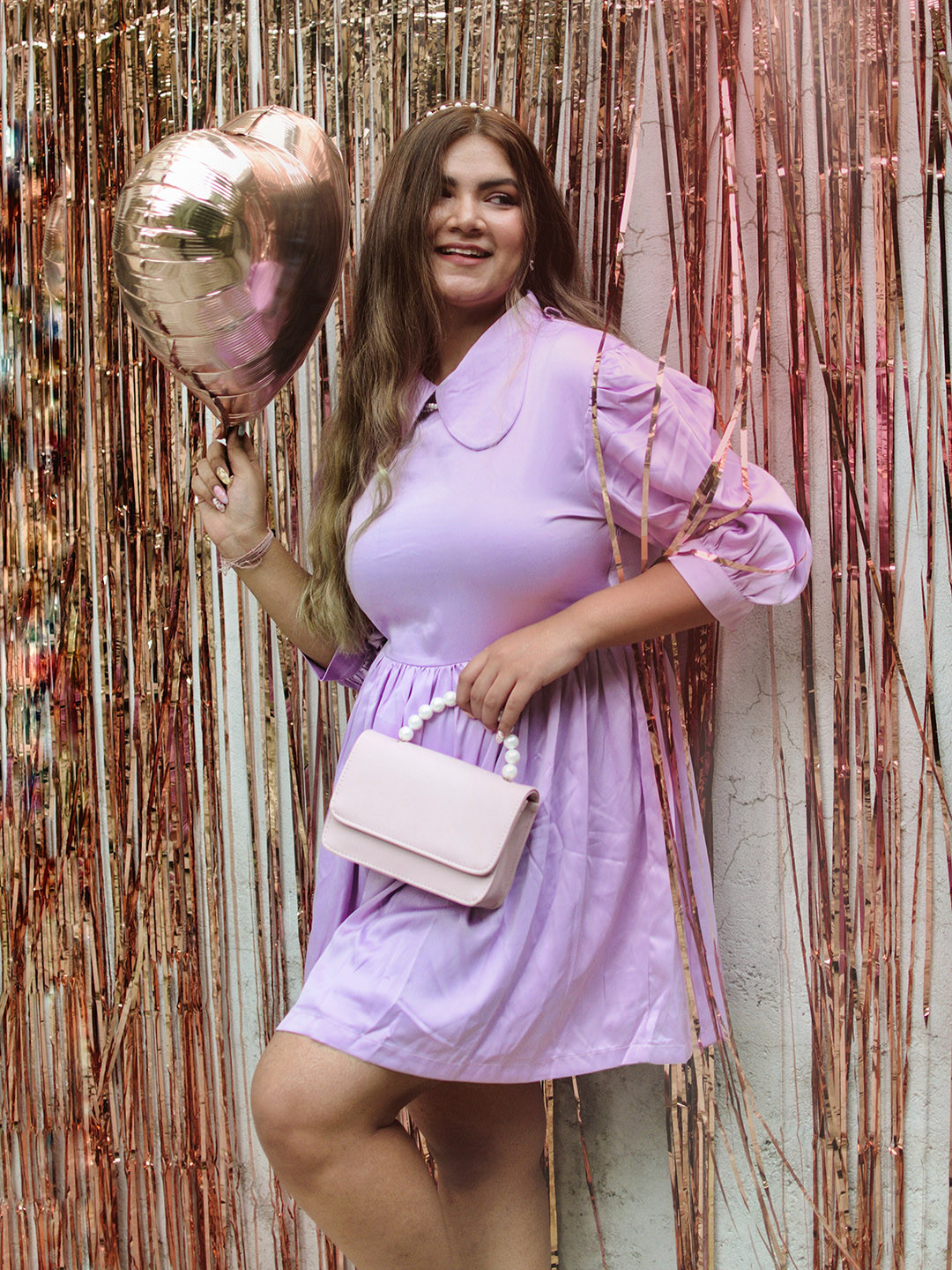 

STREET 9 Lavender Peter Pan Collar Satin A-Line Dress
