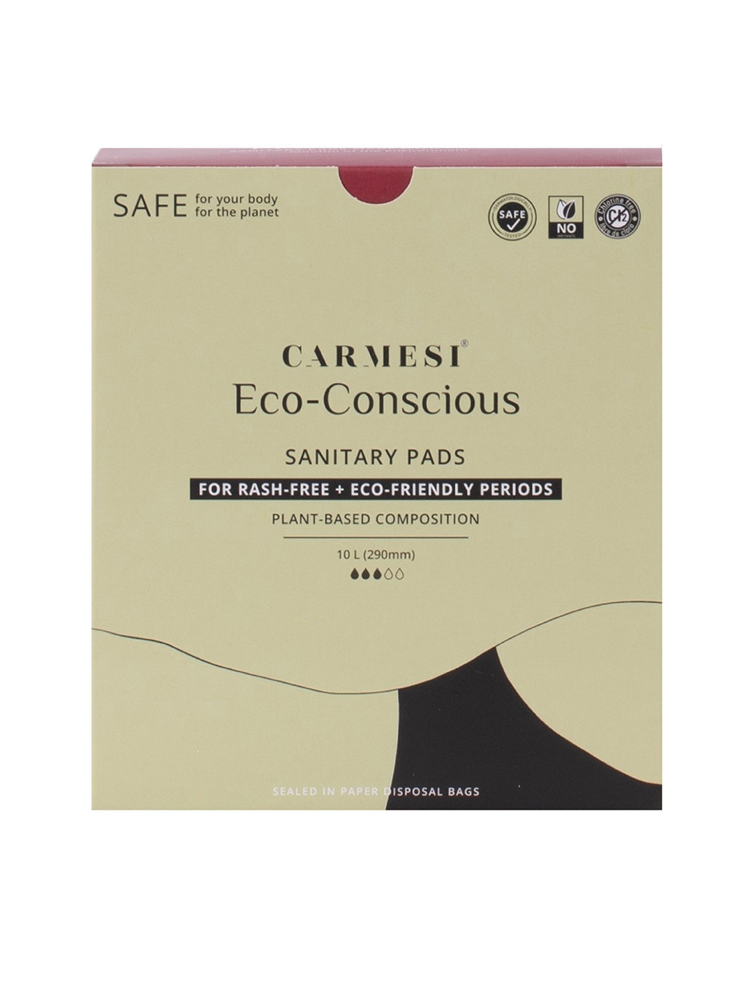 

CARMESI Sanitary Pad Rash Free Eco Friendly Plant based composition 10 PAD LARGE, White