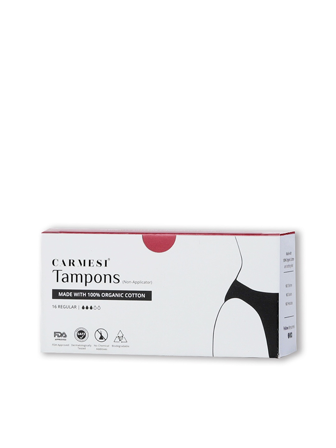 

CARMESI FDA Approved 16 Super Plus Pure Organic Cotton Tampons, White