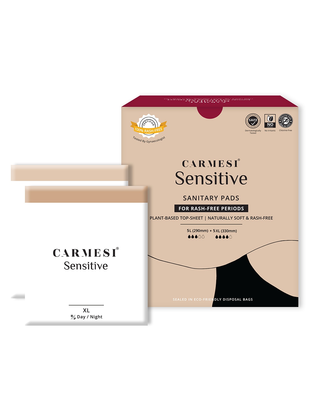 

Carmesi Sensitive White Pack of 10 Sanitary Pads with Disposal Bags