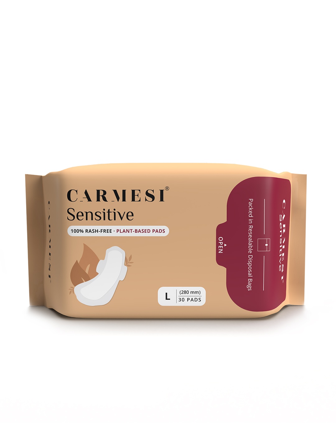 

CARMESI SENCITIVE Sanitary Pad Rash Free Naturally Soft Plant Based Top Sheet 30 L PAD, White