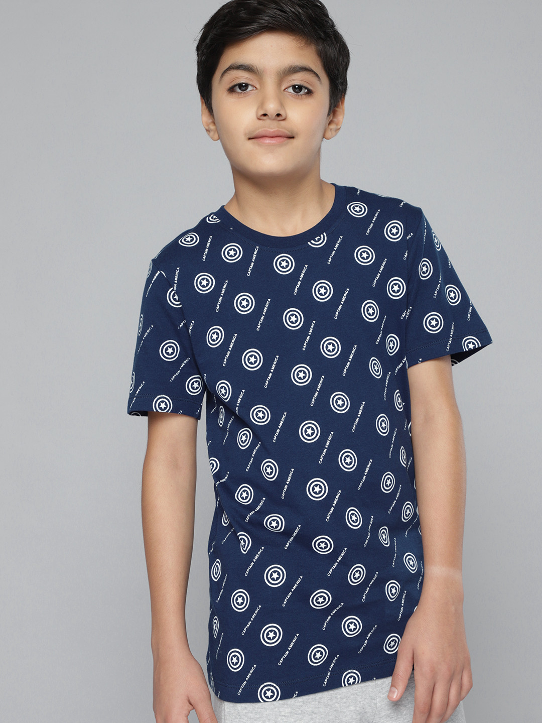 

Kook N Keech Marvel Teens Boys Navy Blue Captain America Pure Cotton T-shirt