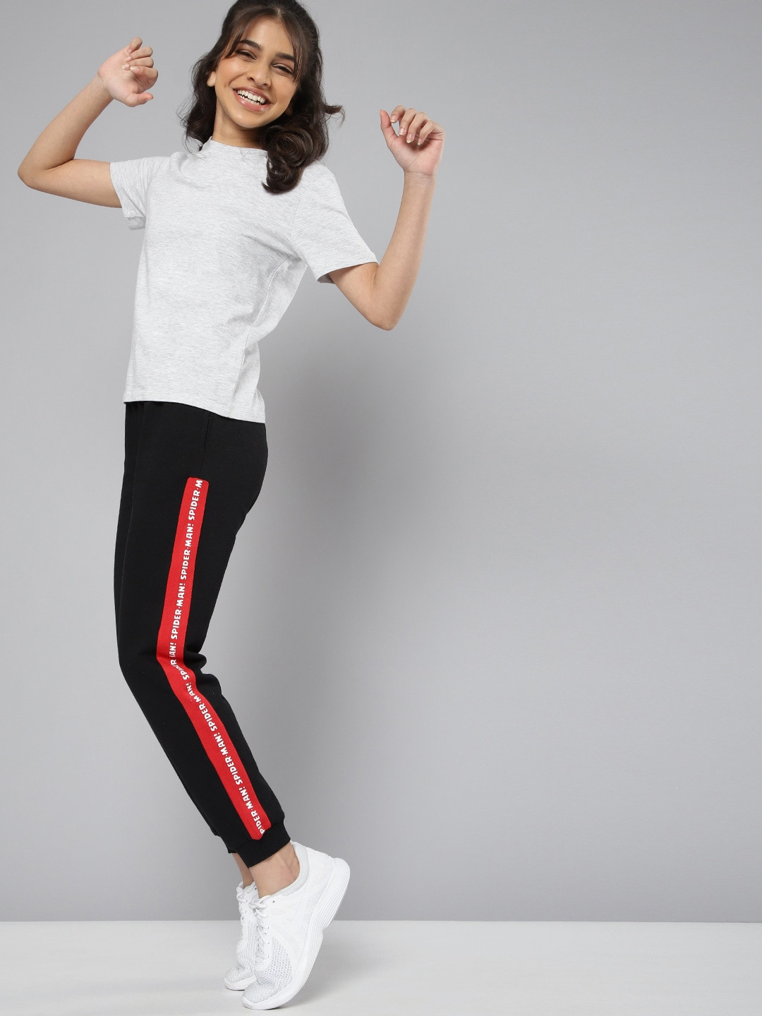 

Kook N Keech Marvel Teens Black Girls Pure Cotton Side Stripe Joggers