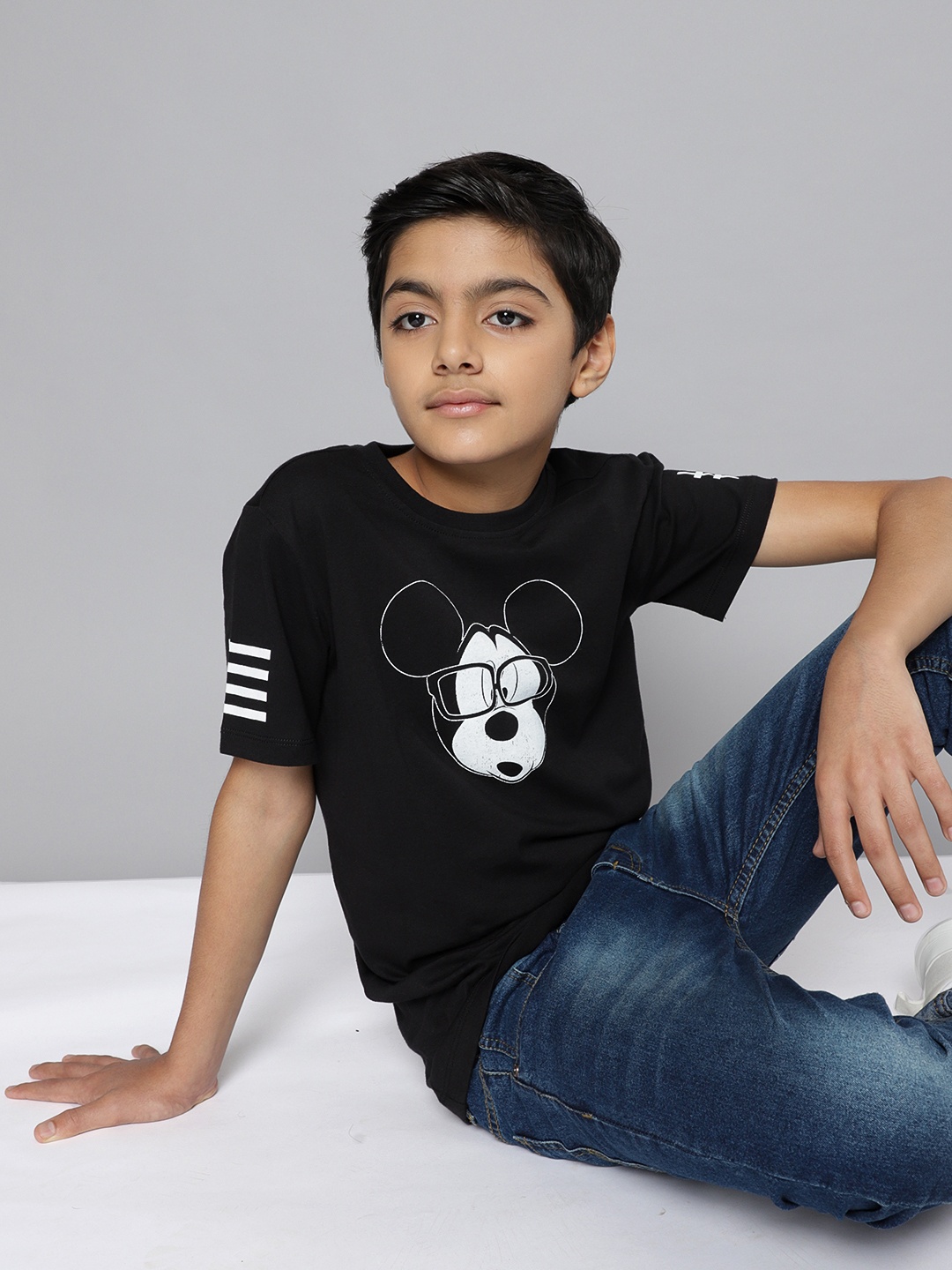

Kook N Keech Disney Teens Boys Black Mickey Mouse Printed Pure Cotton T-shirt