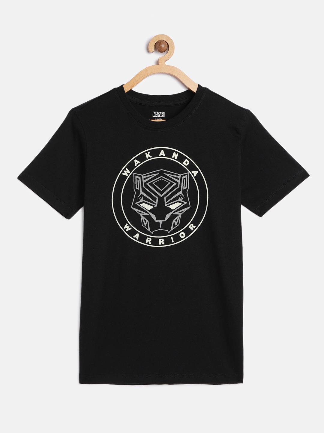 

Kook N Keech Marvel Teens Boys Black White Printed Black Panther Pure Cotton T-shirt