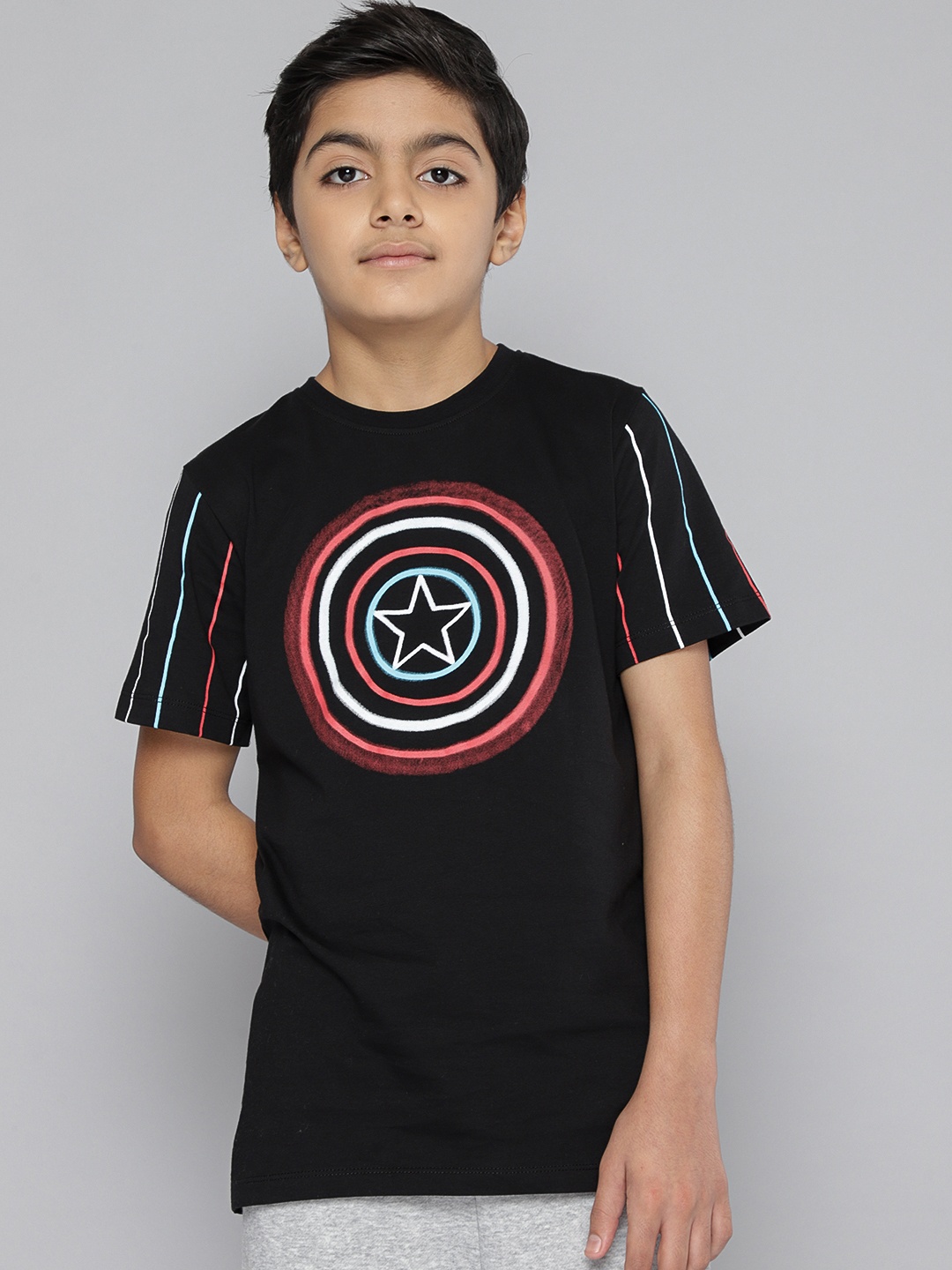 

Kook N Keech Marvel Teens Boys Black Printed Pure Cotton T-shirt