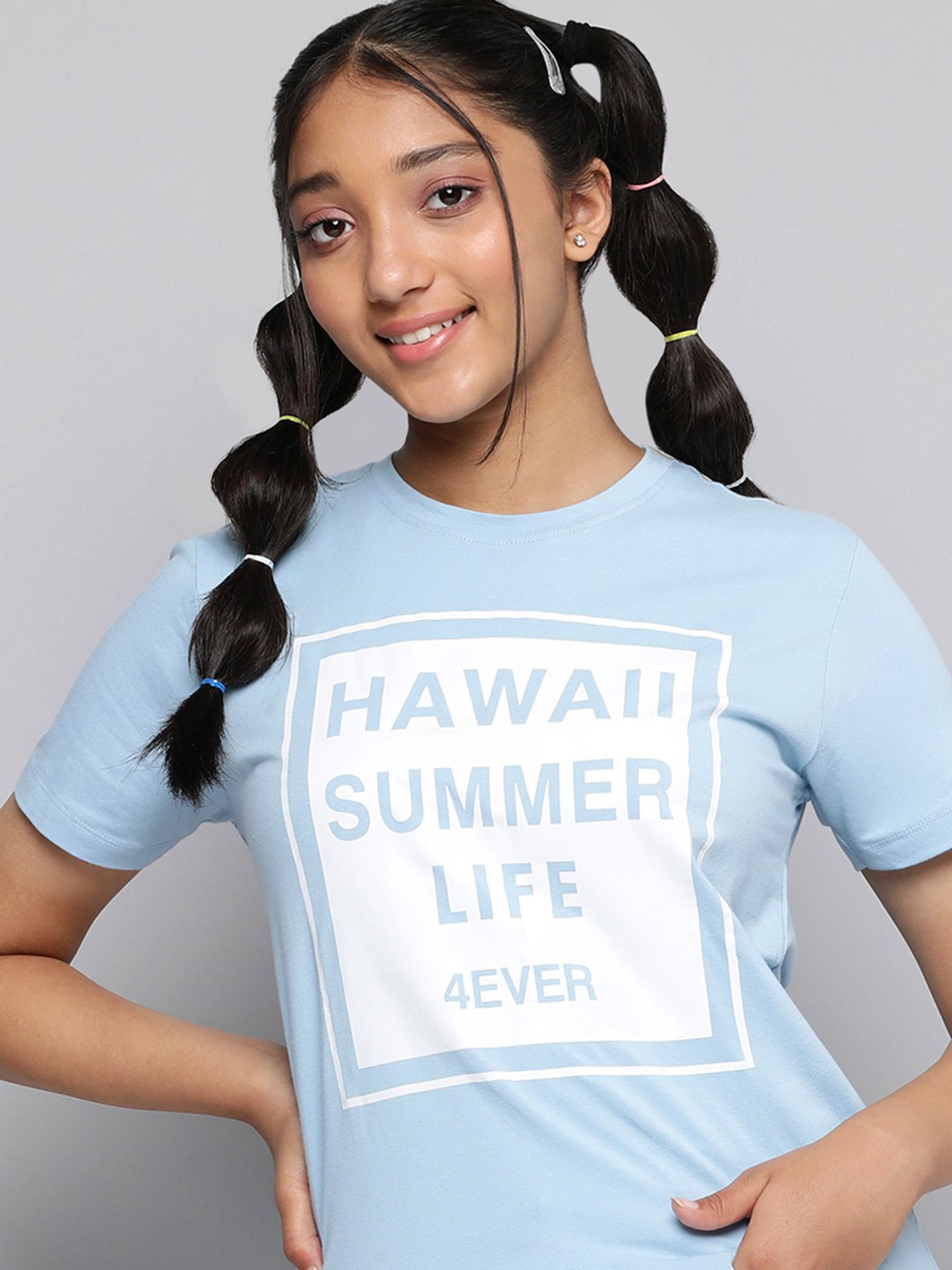 

Kook N Keech Teens Girls Blue Typography Print T-shirt