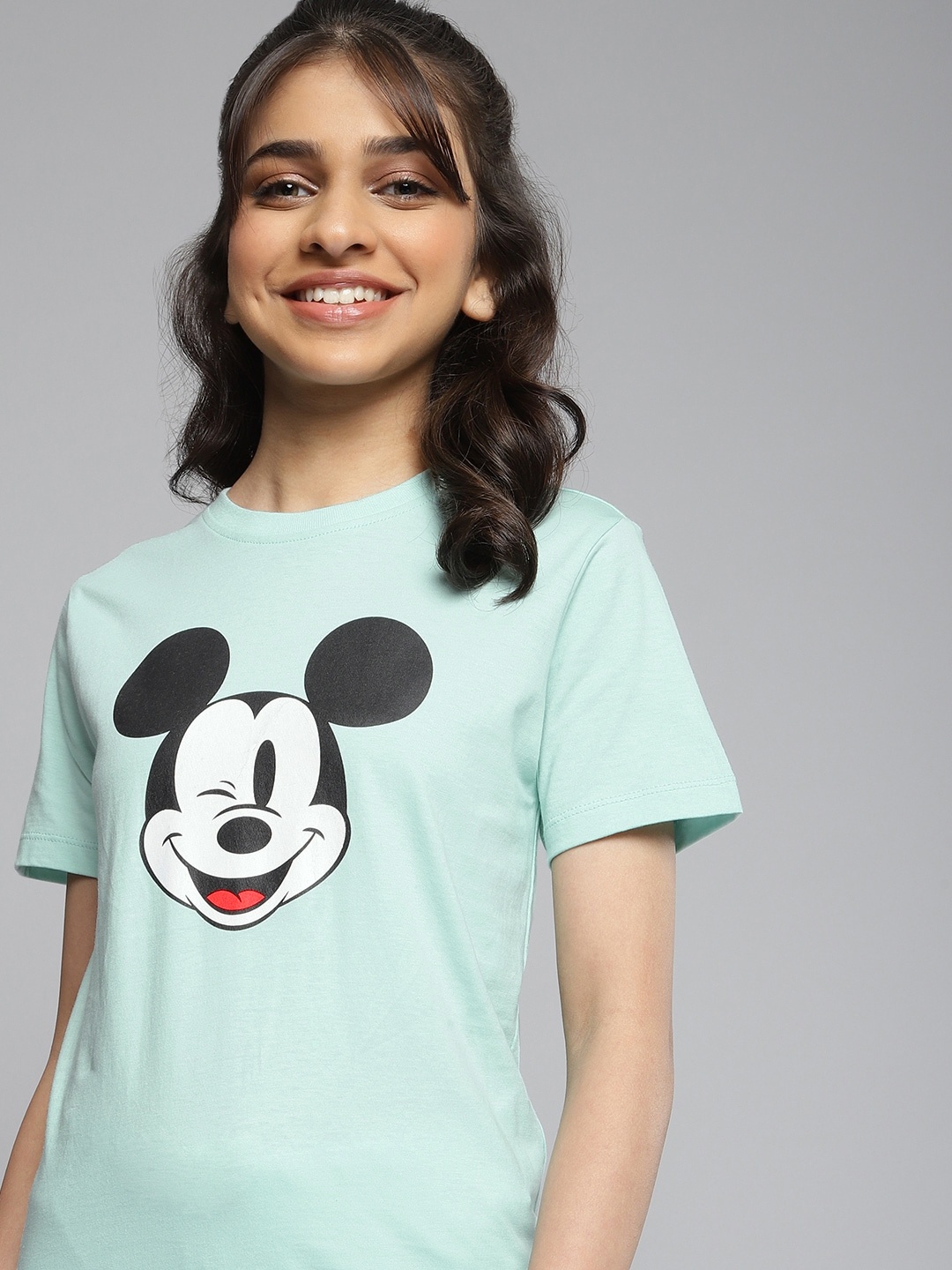 

Kook N Keech Disney Teens Girls Mint Green Mickey Mouse Printed Pure Cotton T-shirt