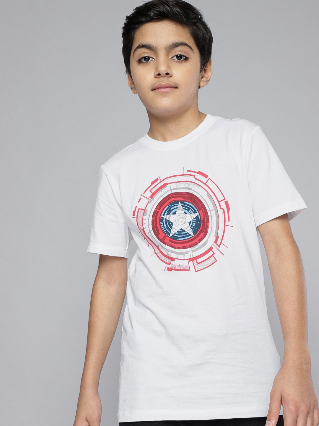 

Kook N Keech Marvel Teens Boys White Red Captain America Printed Pure Cotton T-shirt