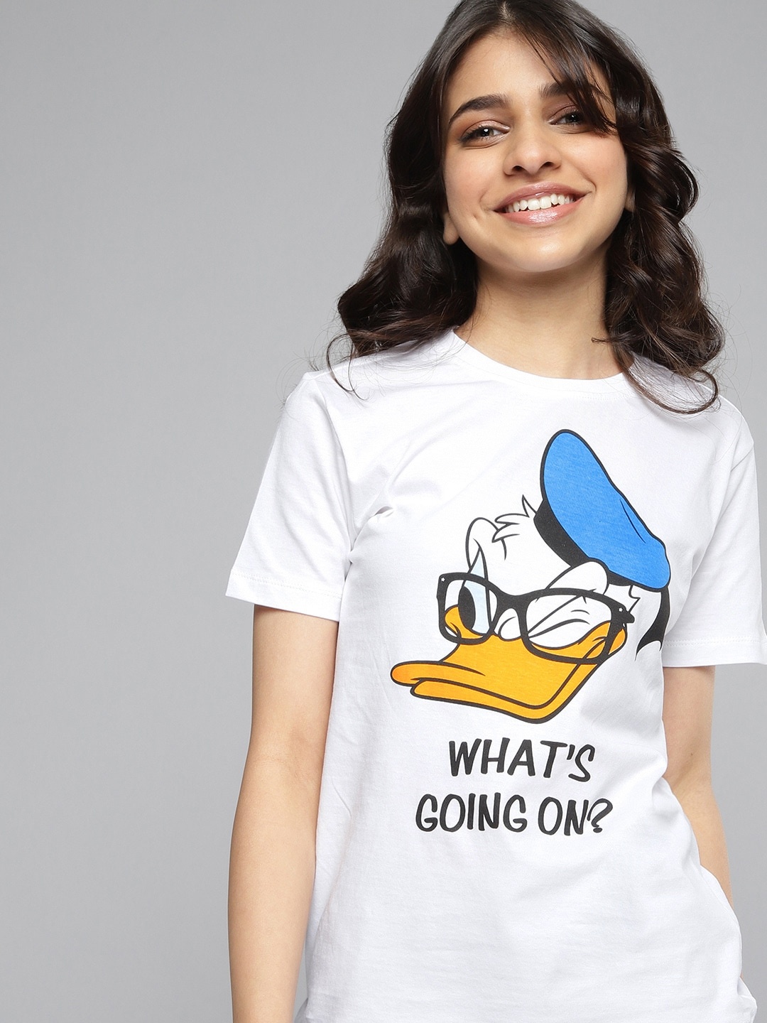 

Kook N Keech Disney Teens Girls White Donald Duck Printed Pure Cotton T-shirt