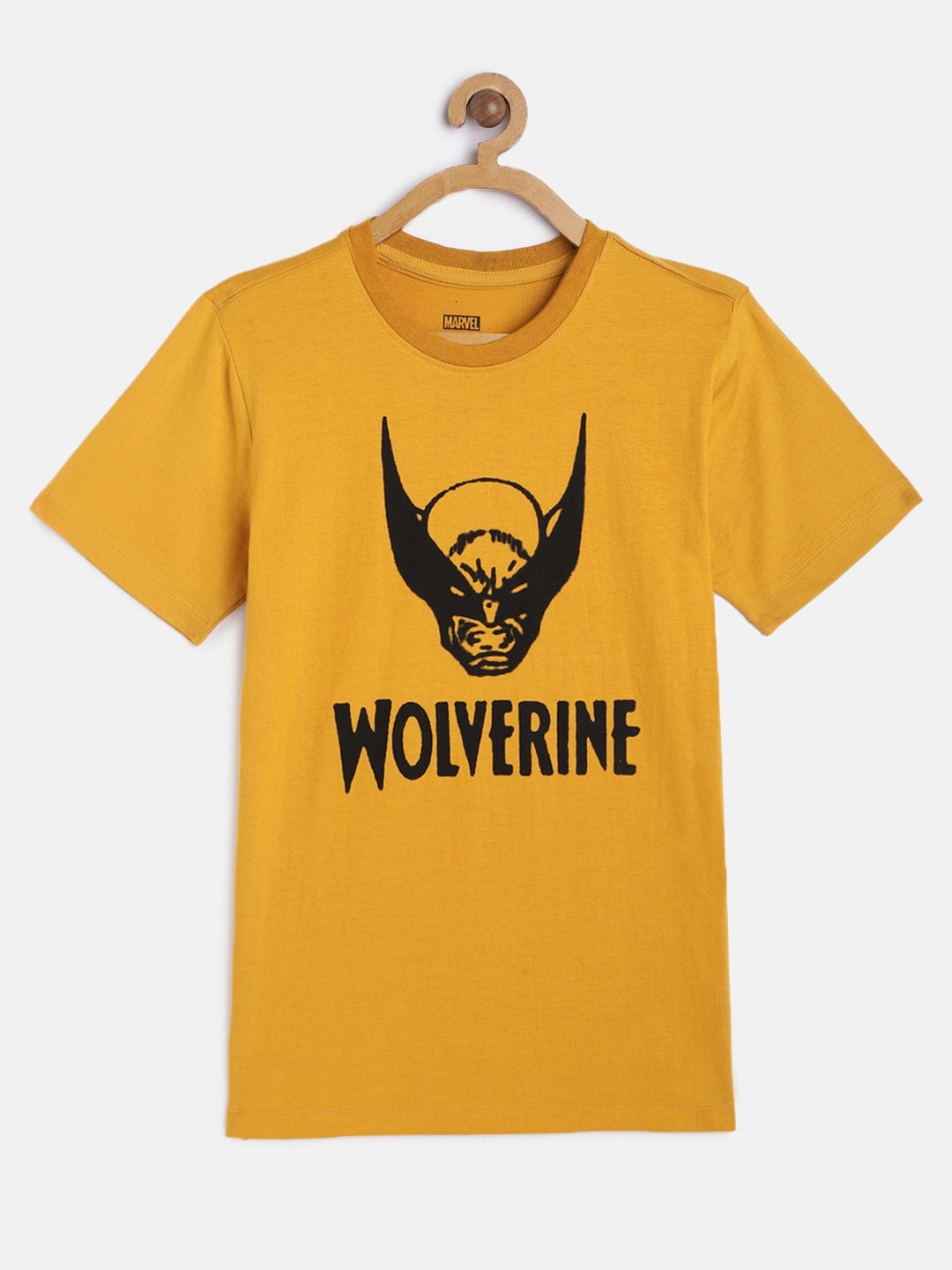 

Kook N Keech Marvel Teens Boys Mustard Yellow Printed Wolverine Pure Cotton T-shirt