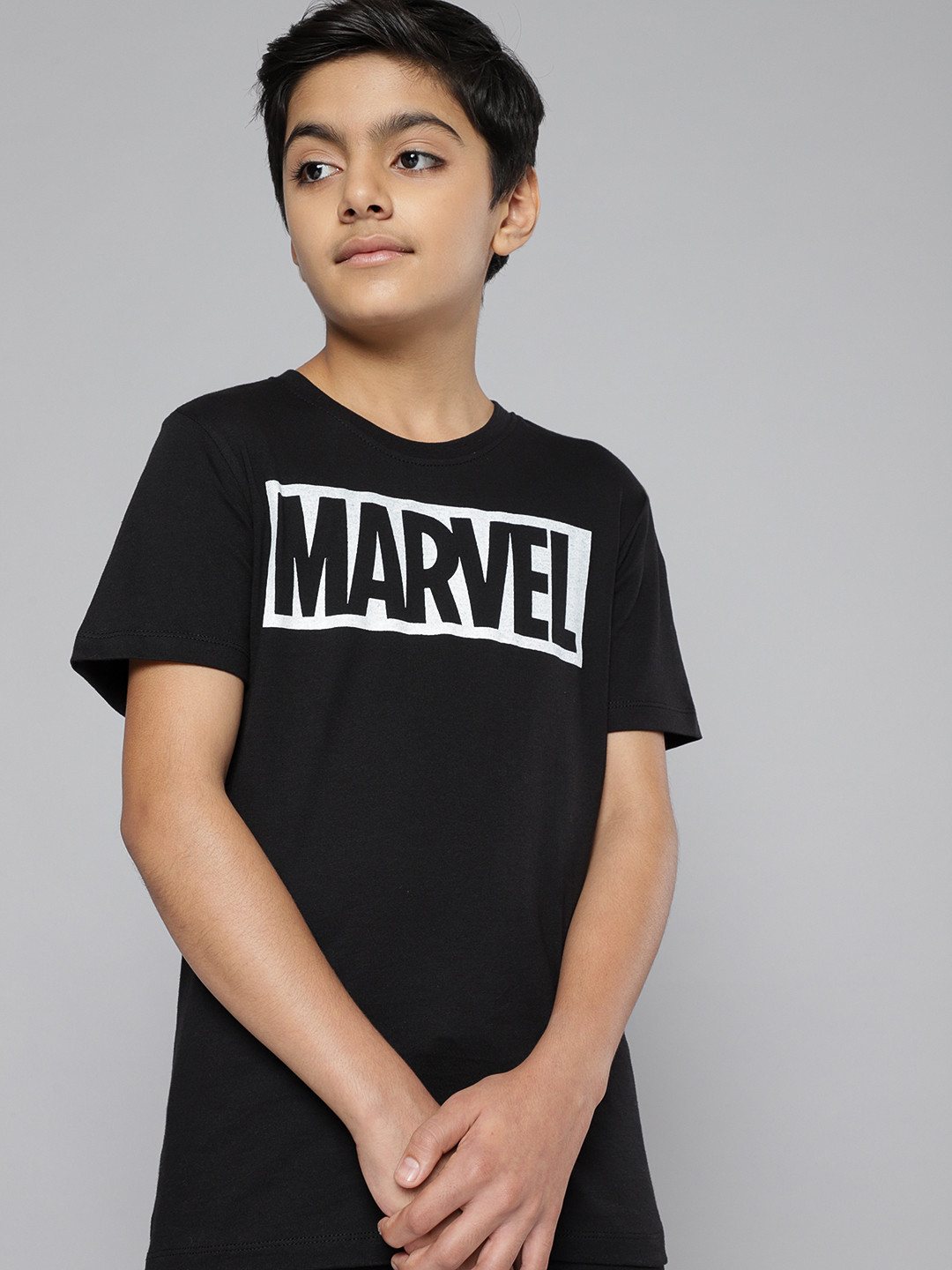 

Kook N Keech Marvel Teens Boys Black White Typography Monochrome Pure Cotton T-shirt