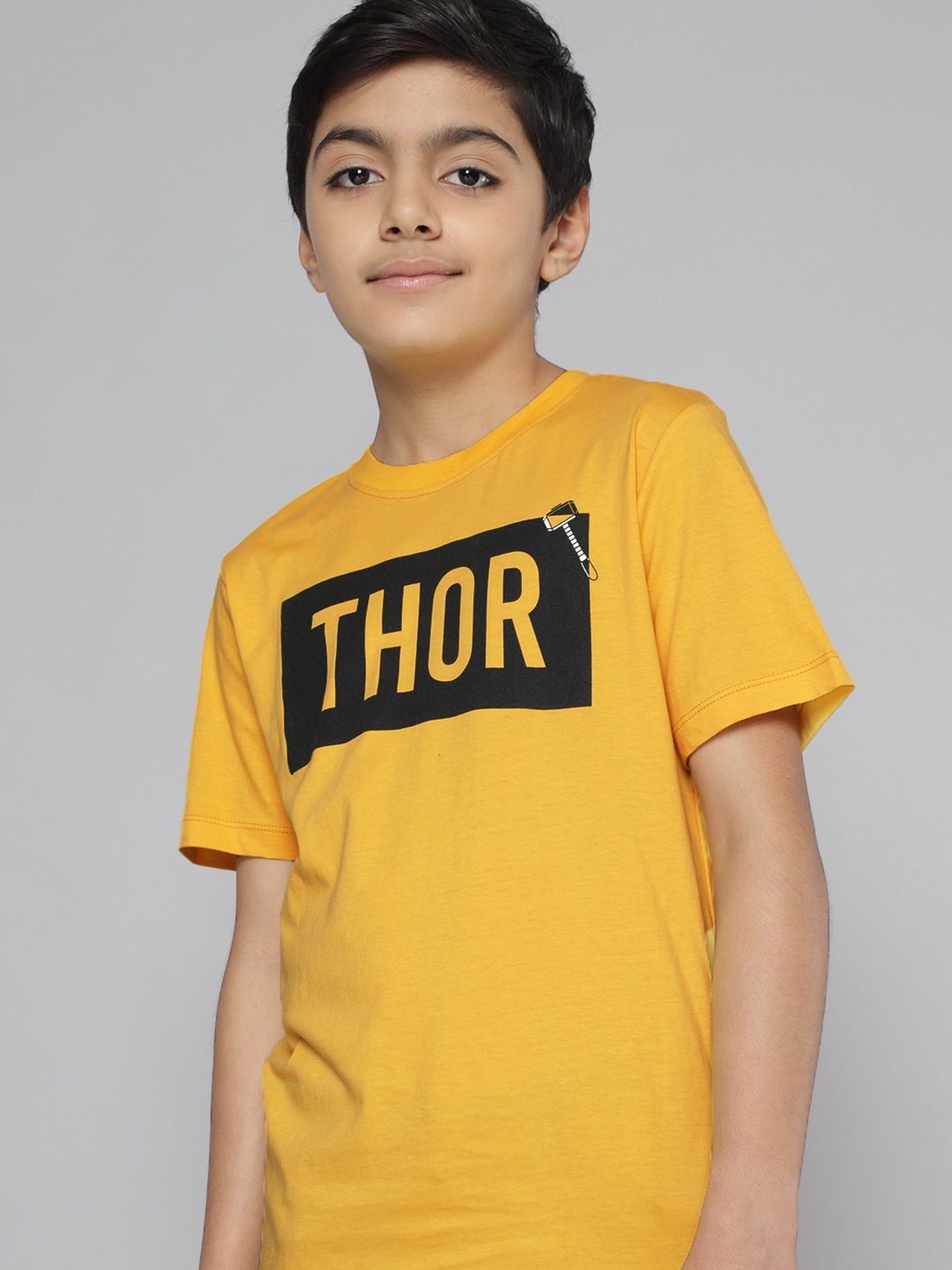 

Kook N Keech Marvel Teens Boys Yellow Black Thor Printed Pure Cotton T-shirt
