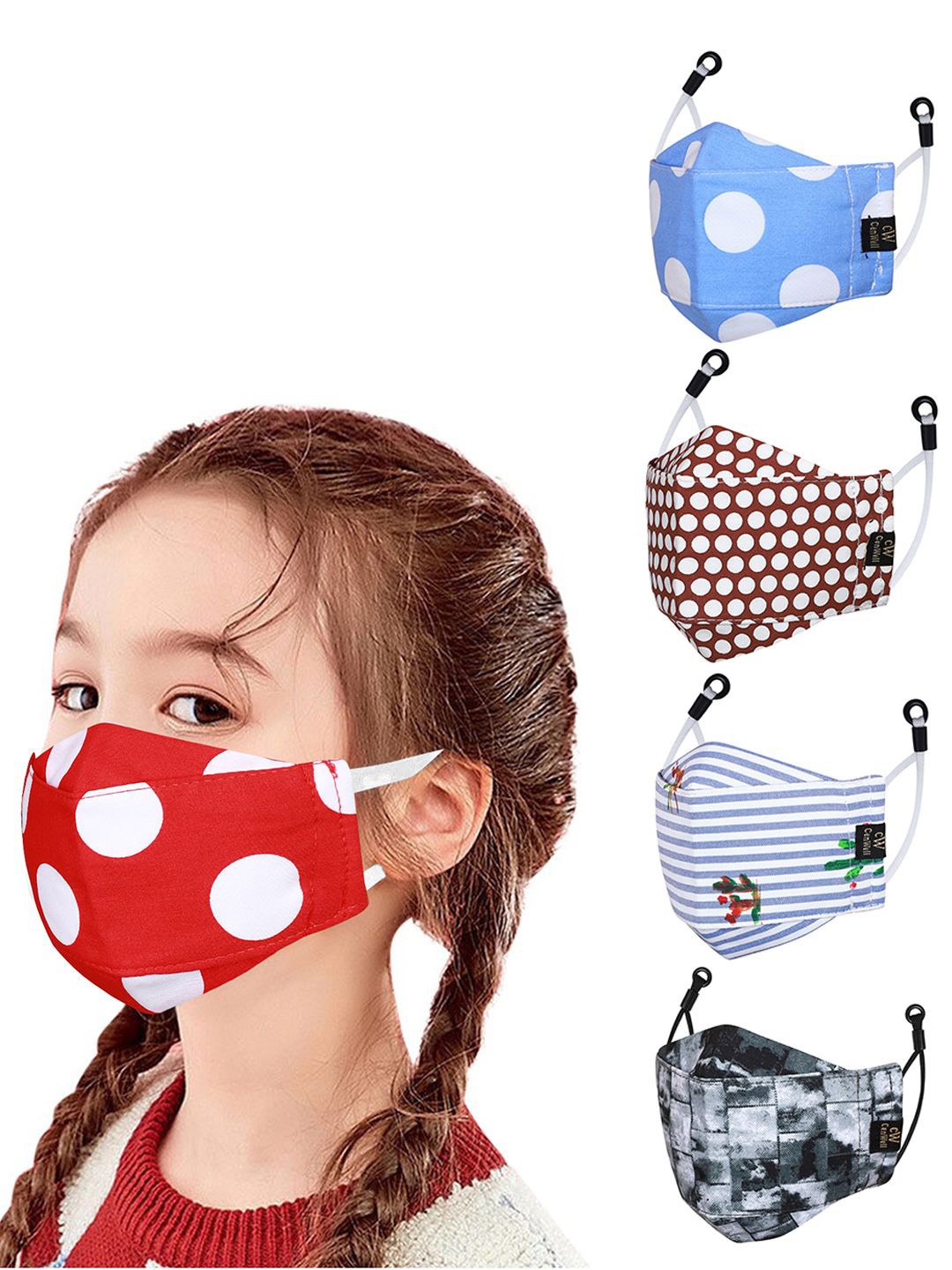 

CENWELL Unisex Kids Pack Of 5 Printed Cotton 6-Ply Reusable Outdoor Cloth Masks, Multi
