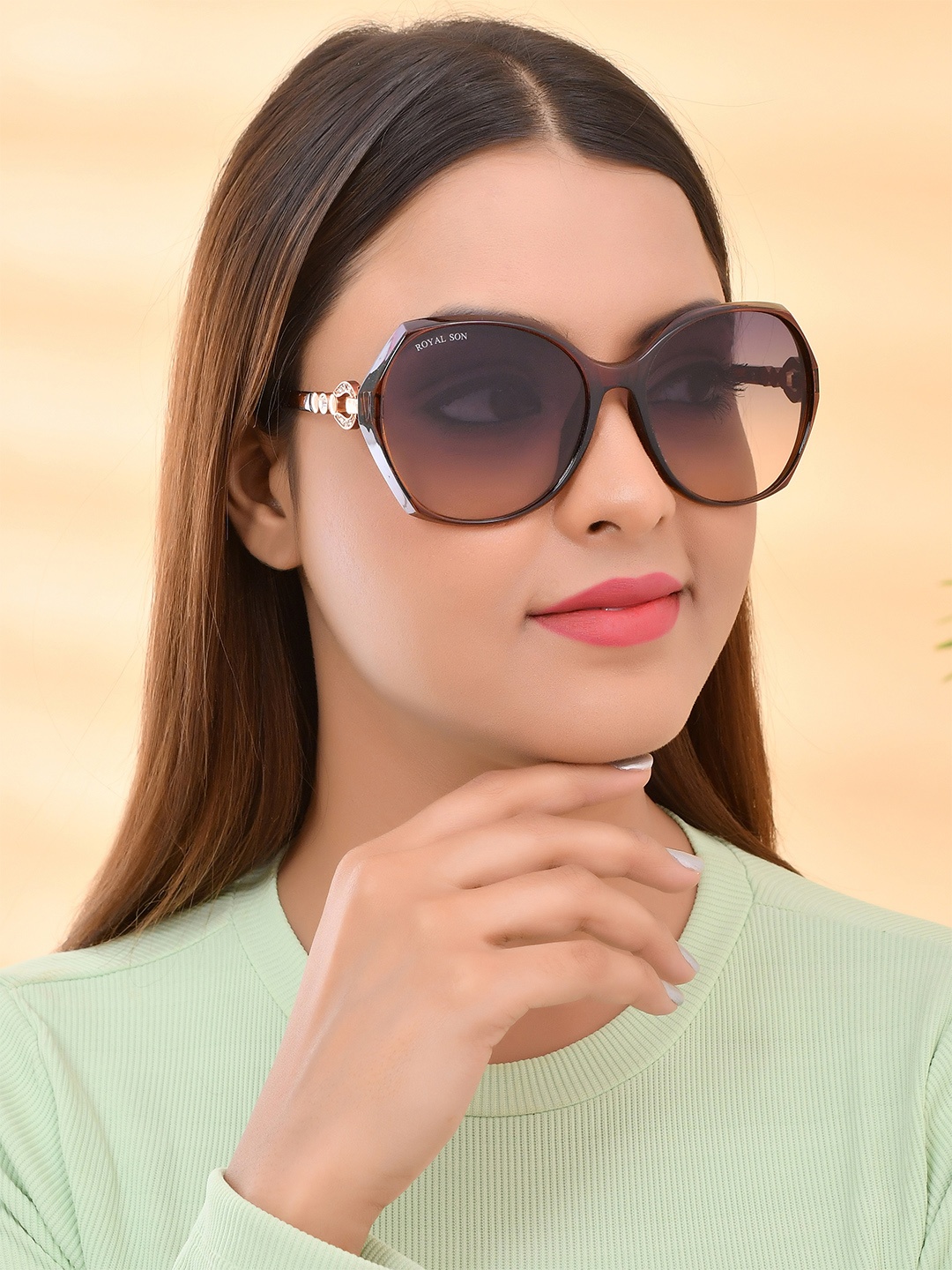 

ROYAL SON Women Grey Lens & Brown UV Protected Butterfly Sunglasses CHIWM00116-C2