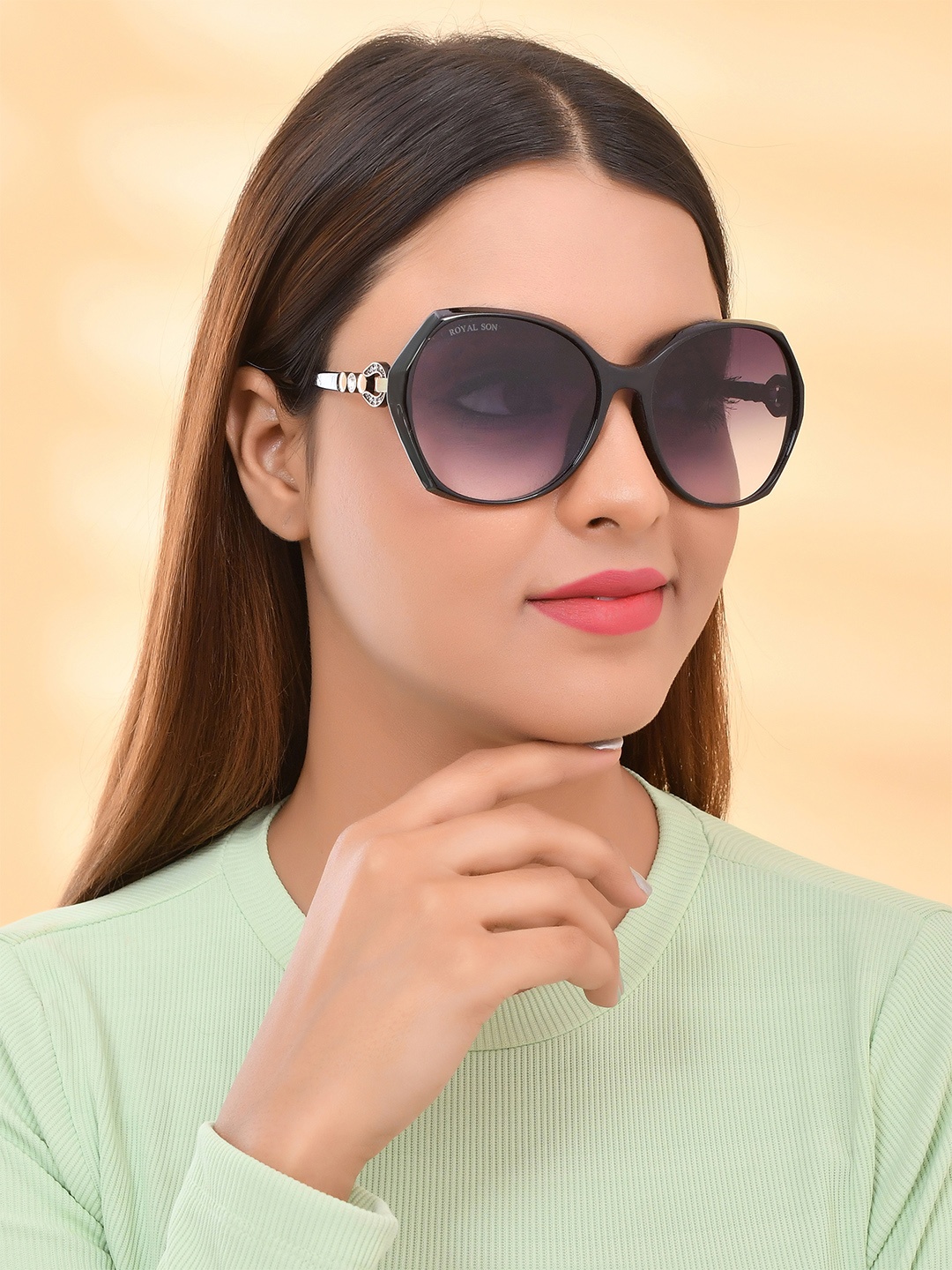 ROYAL SON Women Purple Lens & Black Oversized Sunglasses with UV Protected Lens