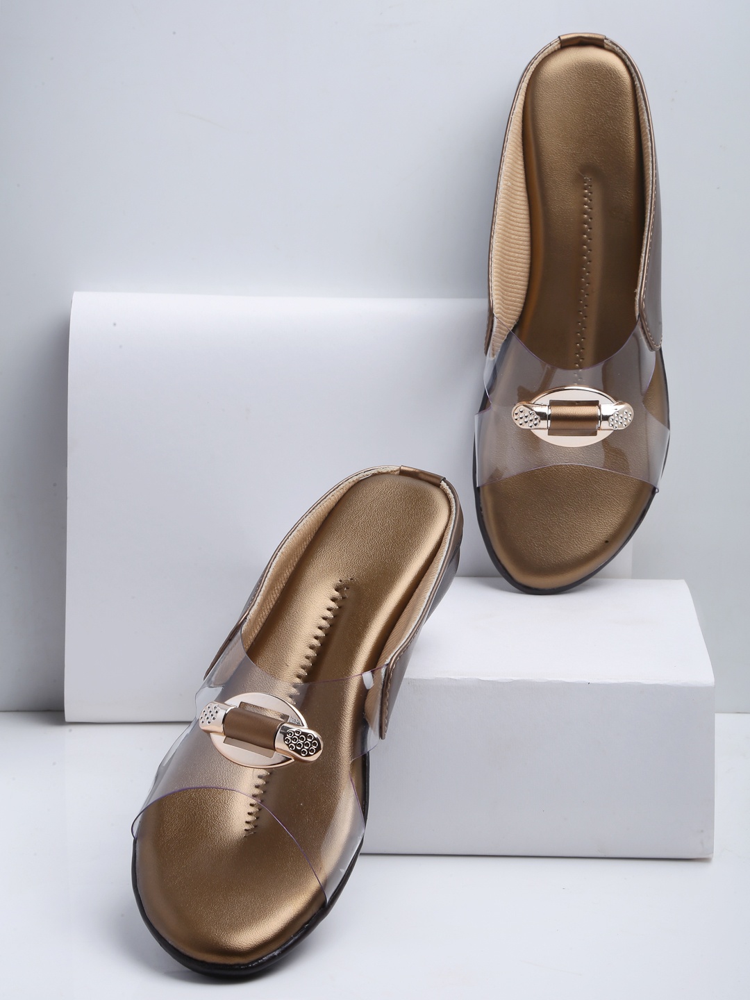 

DEAS Women Copper-Toned Embellished Open-Toe Flats