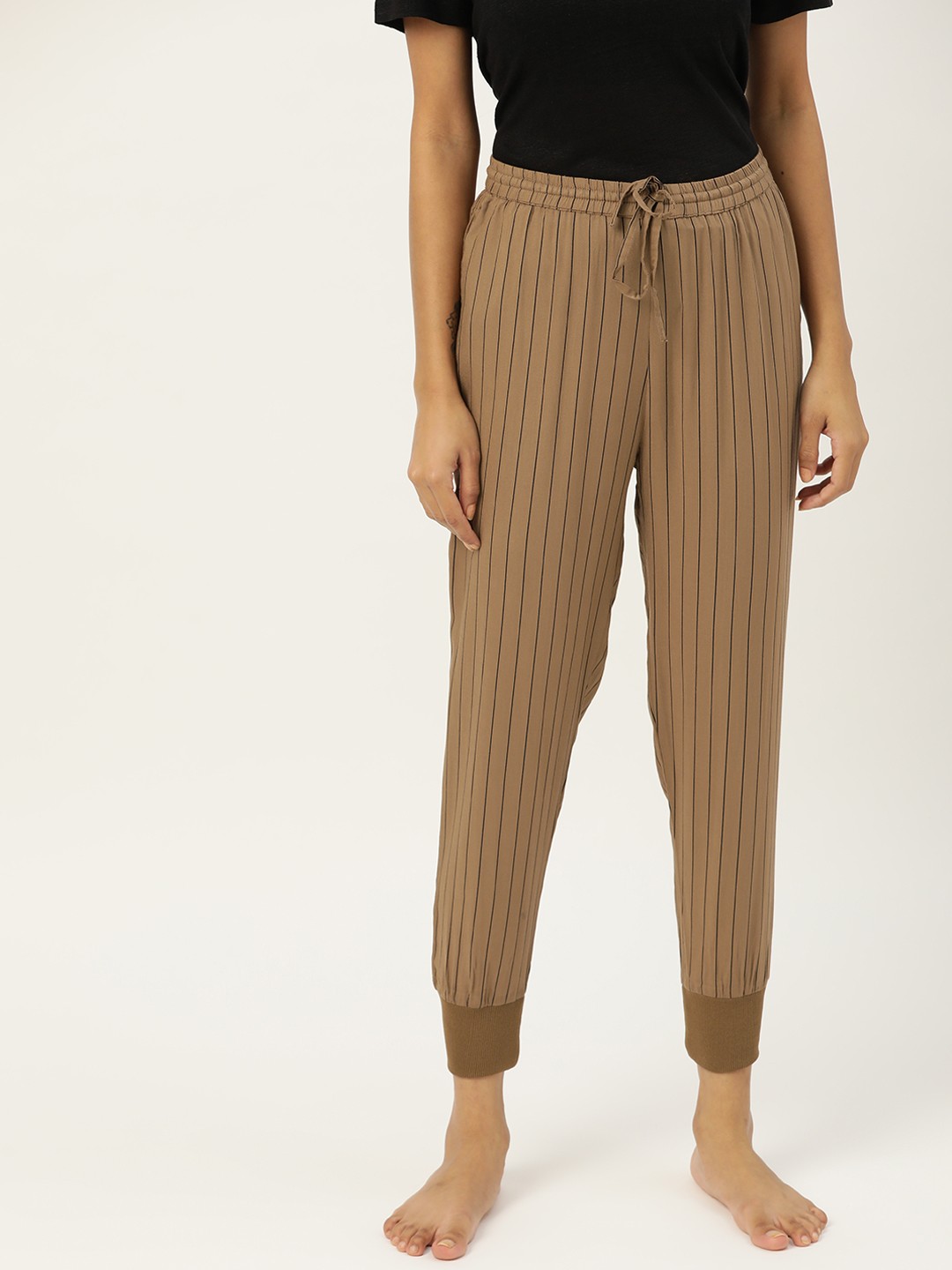 

ETC Women Brown & Black Striped Joggers Lounge Pants