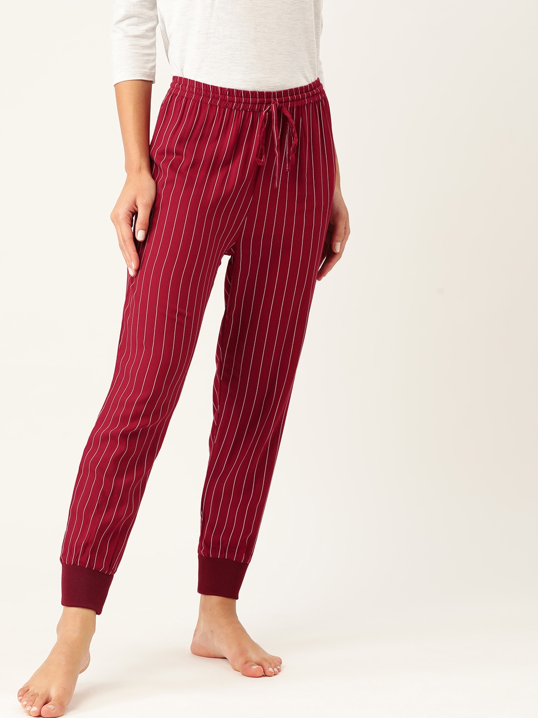 

ETC Women Maroon & White Striped Jogger Style Lounge Pants