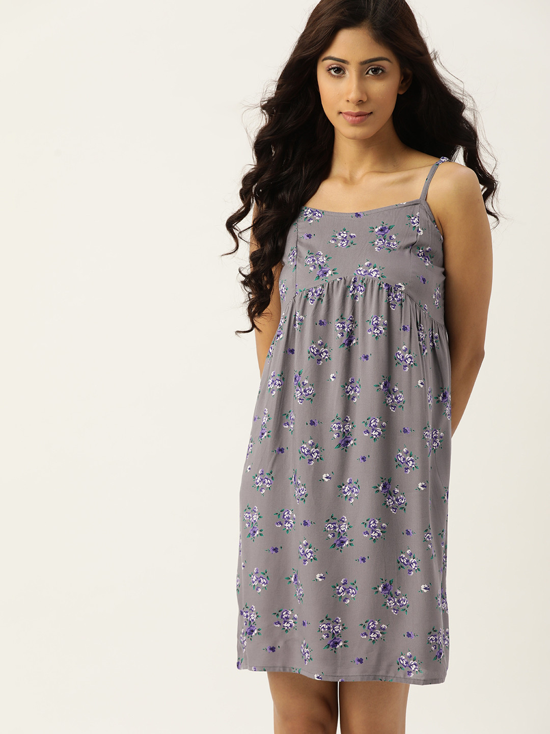 

ETC Women Grey & Blue Floral Printed Sleep Shirt