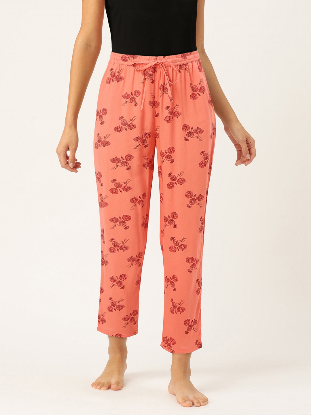

ETC Women Peach & Black Floral Printed Lounge Pant