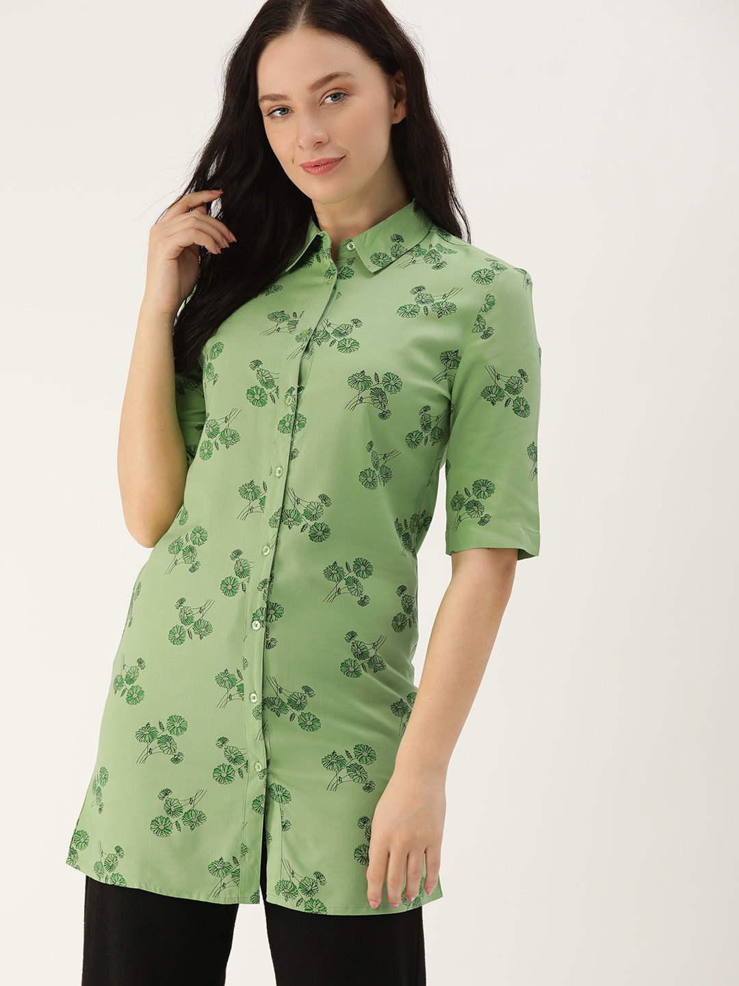 

ETC Women Green Printed Sleep Shirt