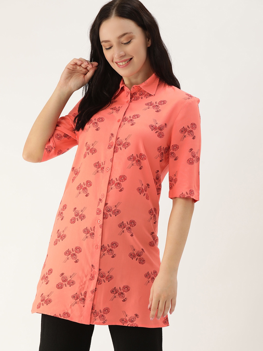 

ETC Women Peach-Coloured Printed Sleep Shirt