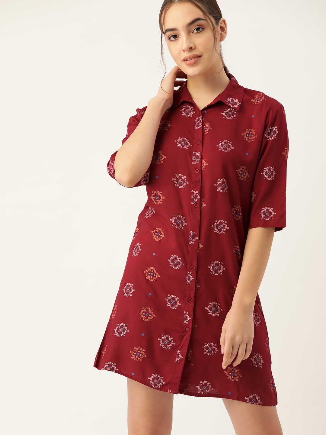 

ETC Navy Red Bandhani Print Sleep Shirt