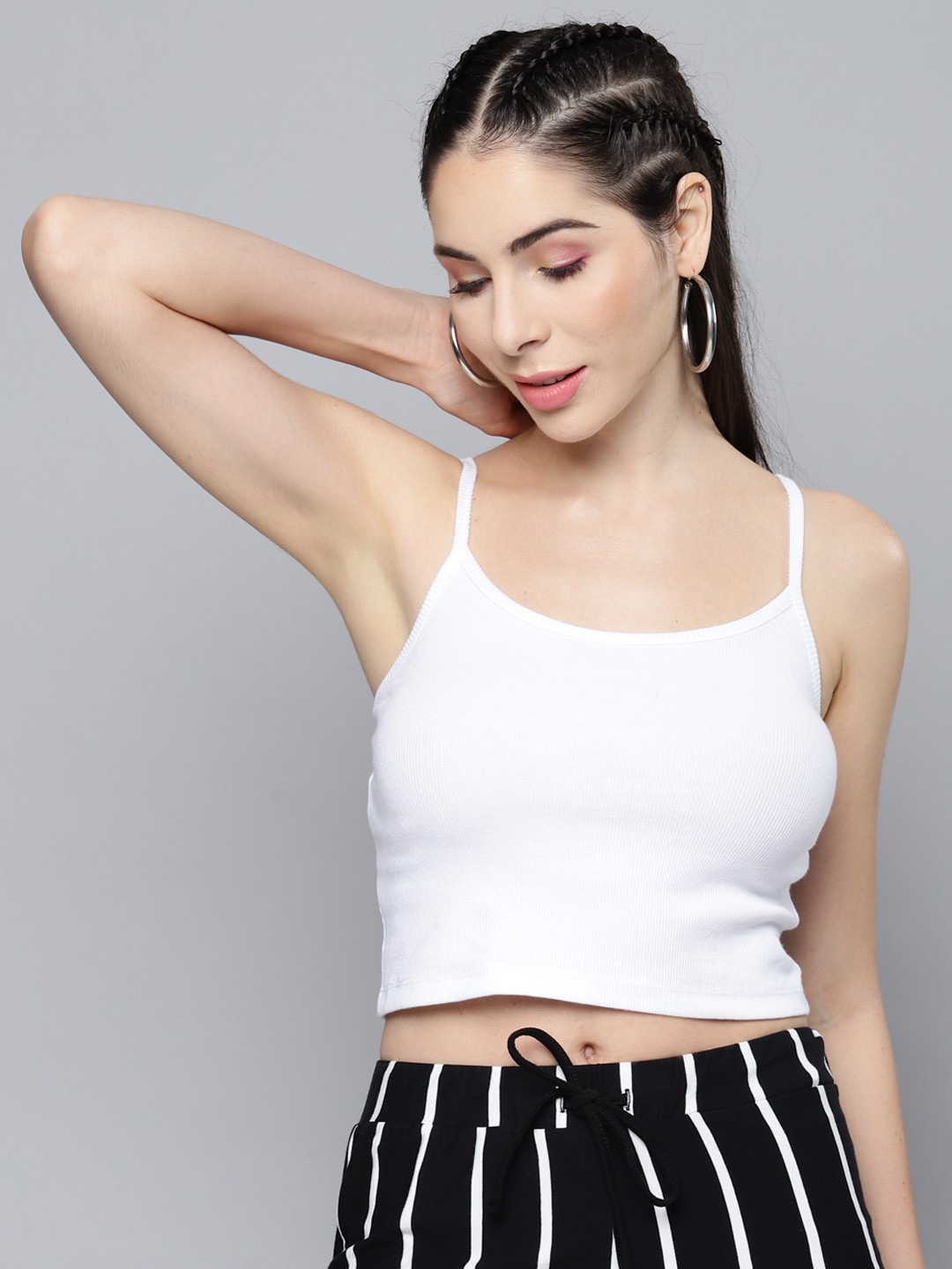 

SASSAFRAS White Solid Strappy Crop Top