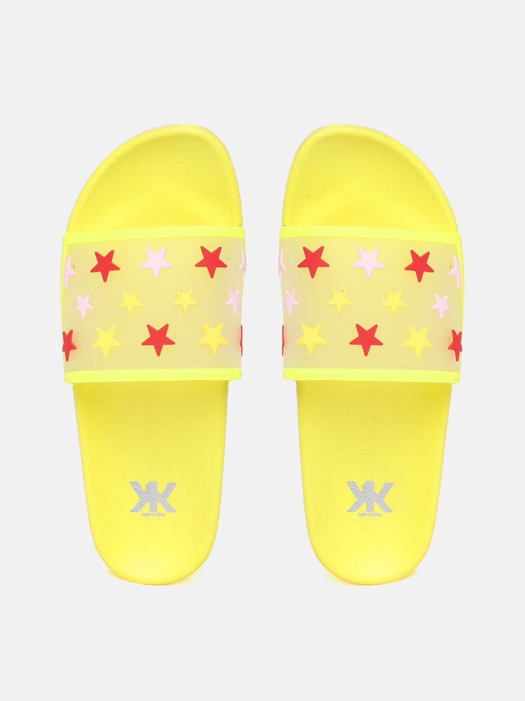 

Kook N Keech Women Yellow & Red Star Flock Printed Sliders