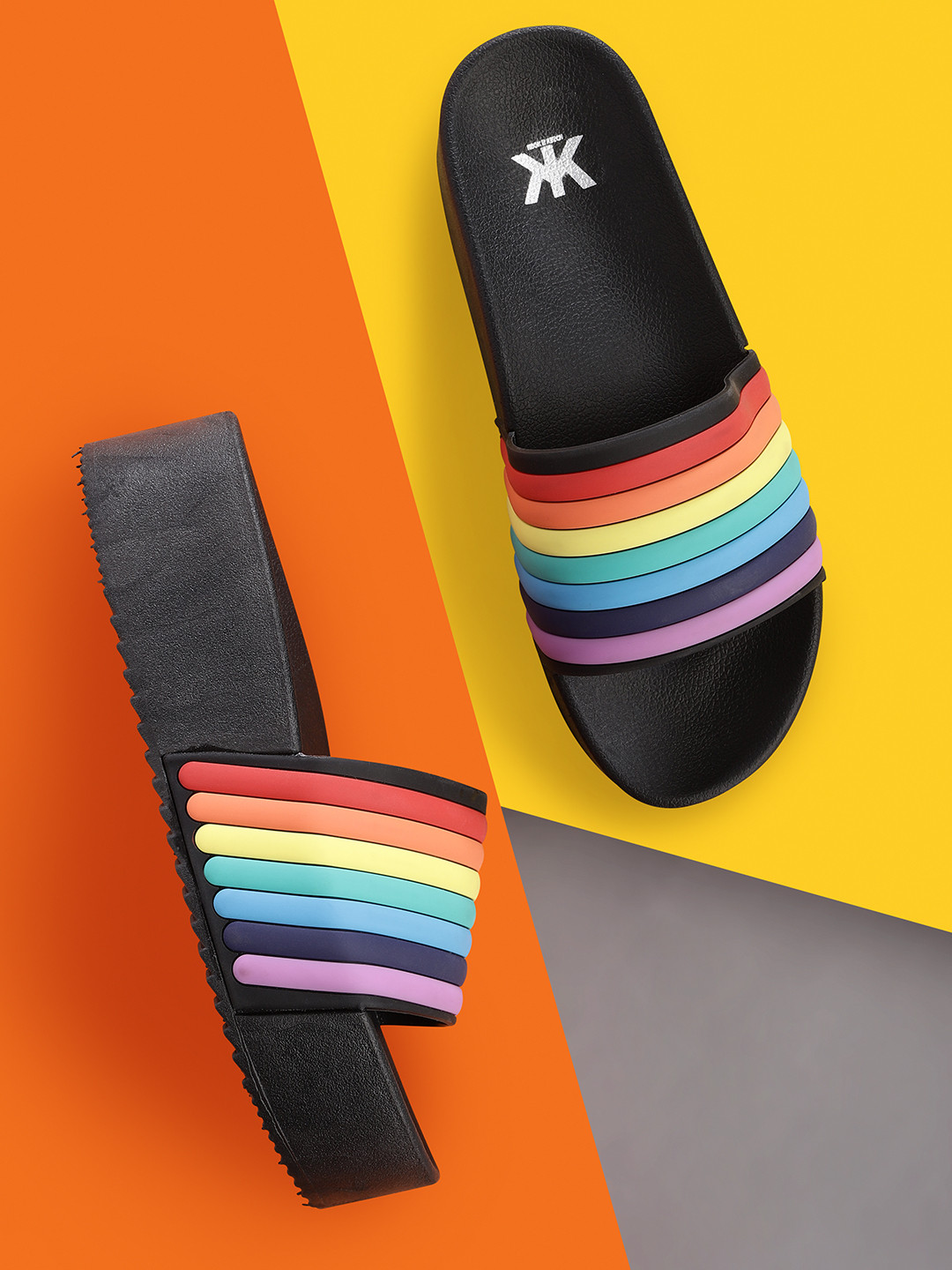 

Kook N Keech Women Multicoloured Striped Sliders, Multi