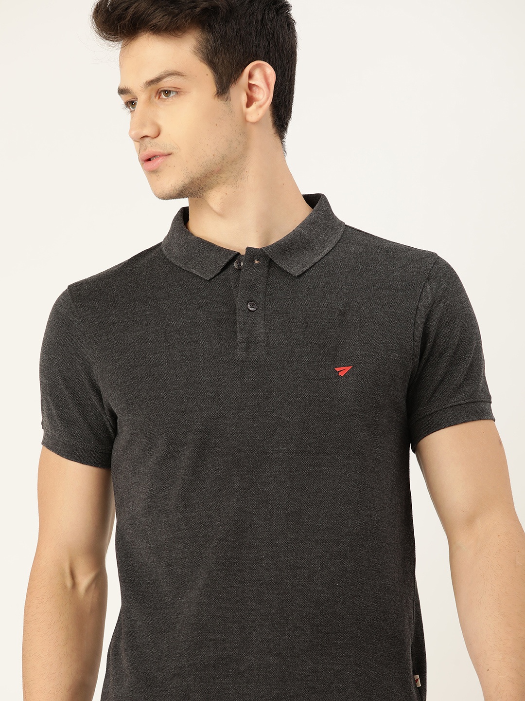 

INVICTUS Men Charcoal Grey Solid Polo Collar T-shirt