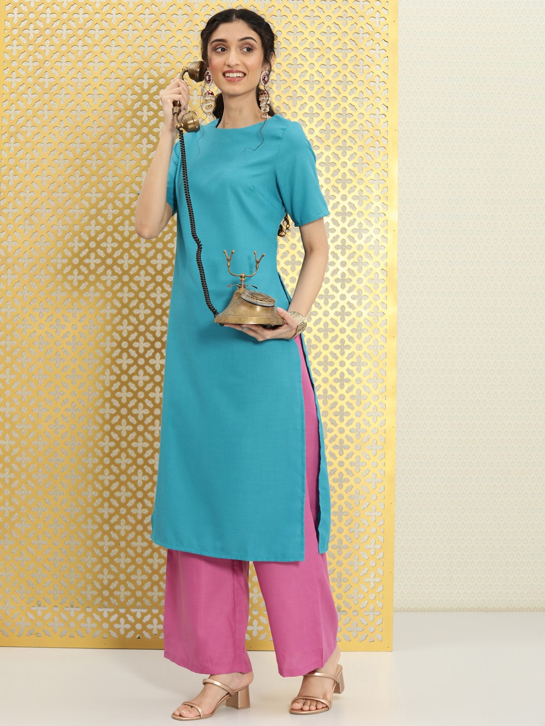 

Ode by House of Pataudi Women Blue & Purple Rozana Kurta with Palazzos