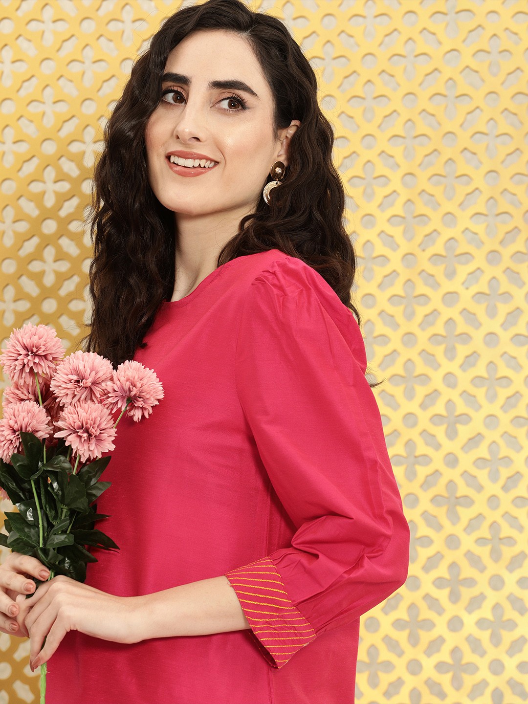 

Ode by House of Pataudi Women Fuchsia Pink Solid Rozana Kurta